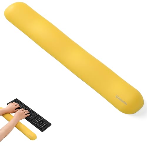Image of UnivoColors Design-Wave Keyboard Wrist Rest, Artificial Sheepskin+Memory Foam+Ergonomic+Anti-Slip Gel, Resilience Support During Work and Gaming,Keyboard Accessory,Yellow