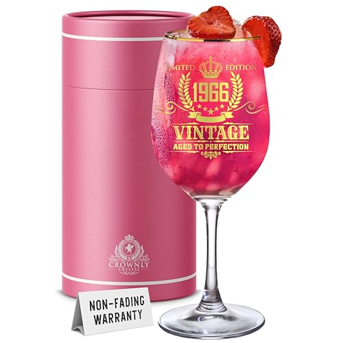 CROWNLY CRYSTAL® 1966 Regalo Mujer 60 Años Copas de Vino Personalizadas Cristal 570 ml Regalos Personalizados para Madre Abuela Decoración Cumpleaños