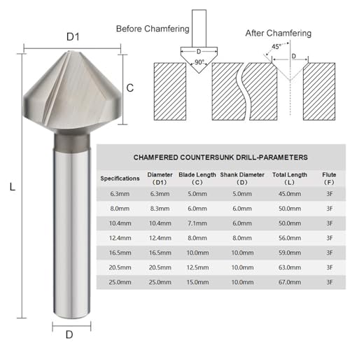 Image of Milling Cutter Chamfer Endmills Tool CNC Maching 3 Teeth 90 Degree Milling Reamer High Hardness Steel Metel Cutter HSS Set 7PCS