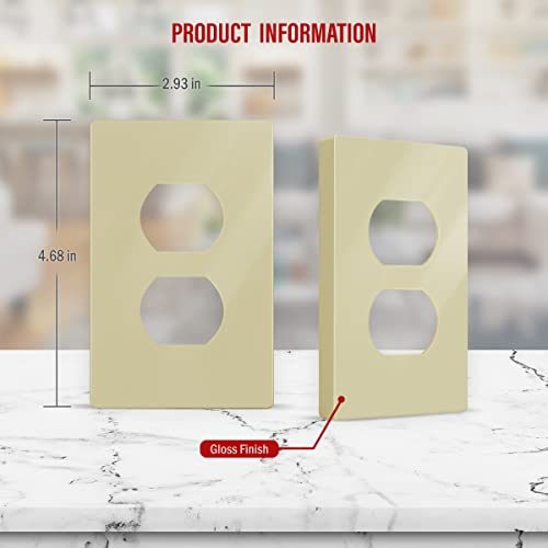 Image of ENERLITES SI8821-I Duplex Outlet Receptacle Cover, Screwless Wall Plate, Standard Size, 1-Gang 4.68 inch x 2.93 inch, Unbreakable Polycarbonate Thermoplastic, UL Listed, SI8821-I-10PCS, Ivory, 10 Pack