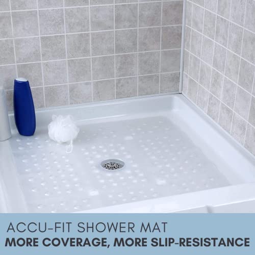 Slipx Solutions Accu-Fit Square Shower Mat, Extra Large 27"X27", Non-Slip Stall Mat For Elderly & Kids Standing Bath Tub Mat, Machine Washable, Suction Cups, White Pearl #TOP2