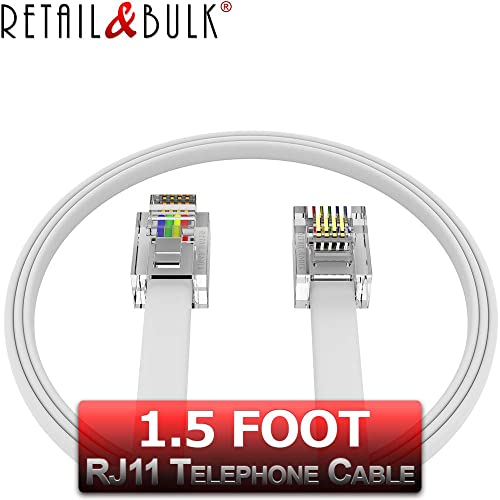 RetailAndBulk 1.5FT RJ11 Telephone Cord – Pro Grade 4-Wire Landline Phone Cable, 100% Copper, Heavy Duty PVC Jacket, Thick Gold Contacts for Phone, Fax, DSL (White, Made in USA) - Thumbnail 5