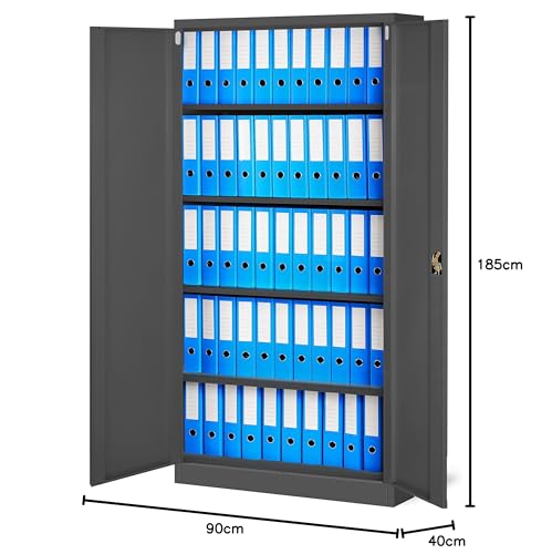 Jan Nowak Metallschrank Jan 185 x 90 x 40 cm - Metall Aktenschrank Abschließbar mit 2 Türen, Mehrzweckschrank mit 5 Ebenen, Büroschrank aus Stahlschrank mit Pulverbeschichtung - Anthrazit