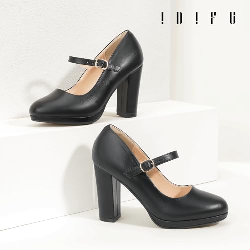 IDIFU IN4 Mary Jane Shoes Closed Toe Heels Platform High Chunky Block Heels Women's Pumps Comfortable Dress Shoes for Women Wedding Bridal Work Fashion Round Toe Pumps Shoes4