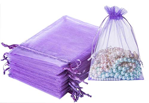 100PCS 5X7 inches Drawstring Organza Bags lavender,Mesh Candy Bags Jewelry Pouches Drawstring Empty Sachet for Present Wedding Giveaways Party Wedding Favor Gift Bags