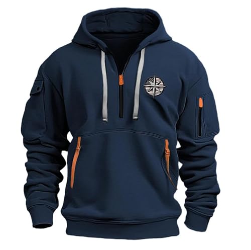 Generisch Hoodie Men's Hoodie with Zip Embroidered Patch on the Arm Pullover Hoodie College Hoodie, navy, S