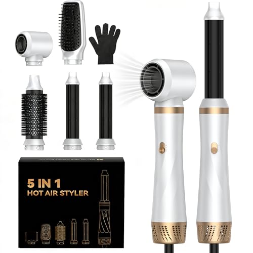 Image of Hair Dryer Air Styler Set, Hair Styler 5 in 1, Hair Dryer 5 in 1 Set Brush with Curl, Straighten, Volumise, Smooth and Hairdryer Brushes for Styling, Hot Hair Styler