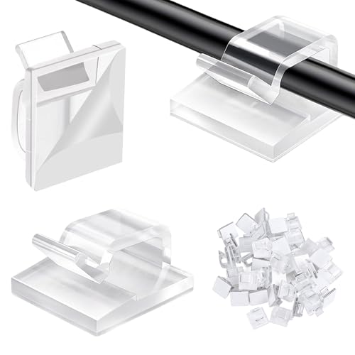 Xahpower 100 Pezzi Clip per Cavi, Fermacavi Adesivi, Organizzatore Cavi per Catena Luminosa, Parete, Scrivania, Casa, Ufficio