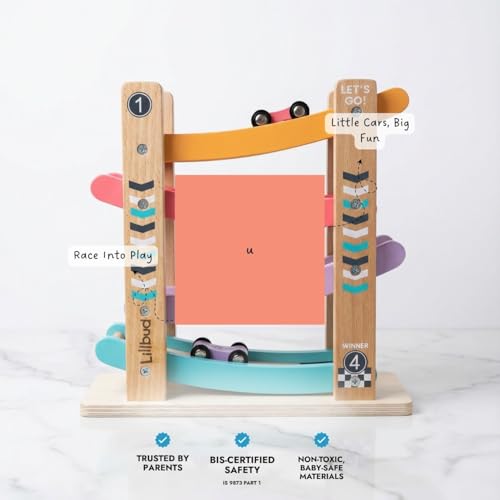 Image of Wooden Ramp Racer Car Toy for Kids (2-5 Years), 4-Level Zig Zag Racing Track with 4 Sliding Cars | Builds Motor Skills & Cause-Effect Learning | Educational Gift for Kids