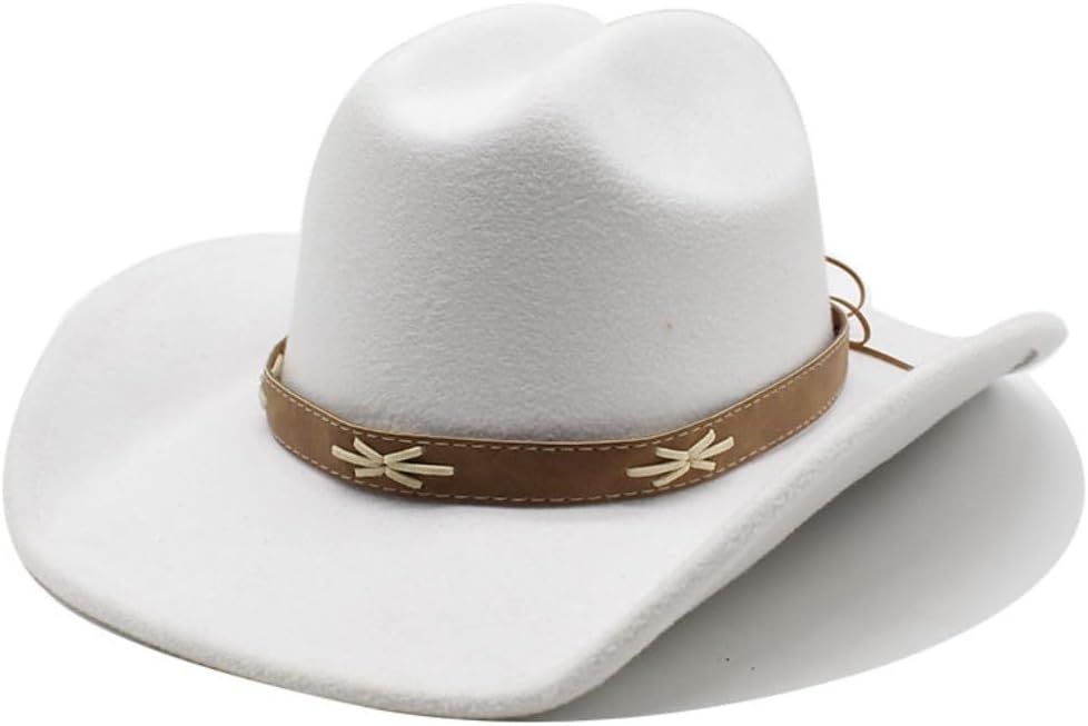 Western Cowboy Hat with Leather Band, Wool Felt, Cream White
