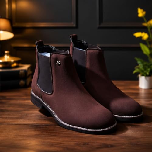 Image of Men's Chelsea Boots Suede Finish Slip-On Ankle Boots Elastic Side Panel Casual & Formal Wear