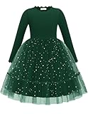 Arshiner Toddler Girl Tutu Dress Fall Winter Long Sleeves Ribbed Knit Tulle Cute Green Sequined Xmas Dresses
