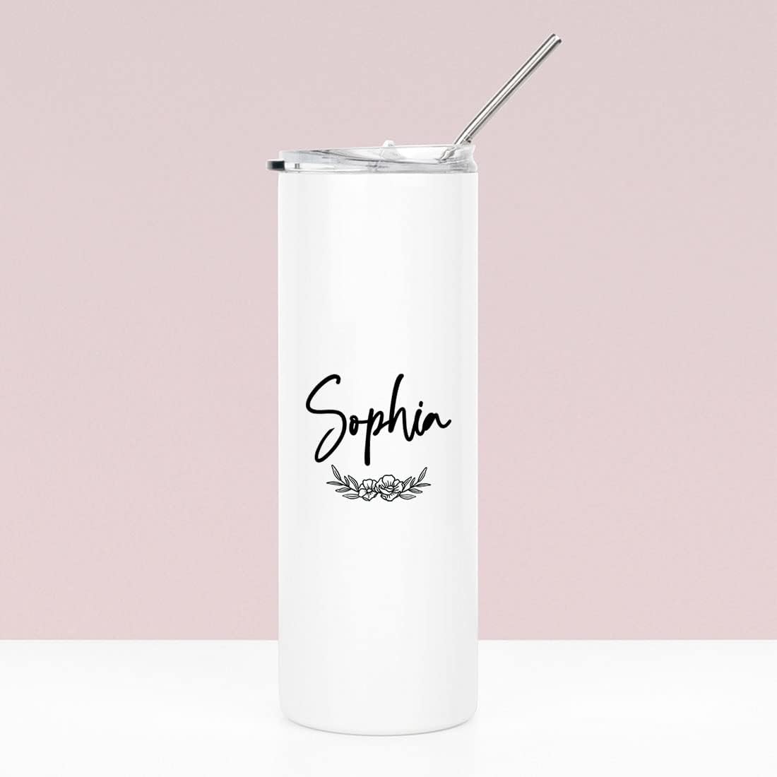 Andaz Press Personalized Bridesmaids Tumbler with Lid & Straw 20 oz Skinny Tumbler Flower Custom Stainless Steel Insulated Tumbler For Women, Bridal Party, Bachelorette Party, Bridesmaid Gift, 1-Pack