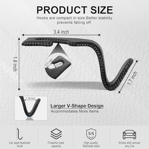 LivTee Black Superior Leather Car Seat Back Headrest Hook, Auto Seat Hook Hangers Interior Accessories for Purse Coats Umbrellas Grocery Bags Handbag, 2-Pack - Image 4