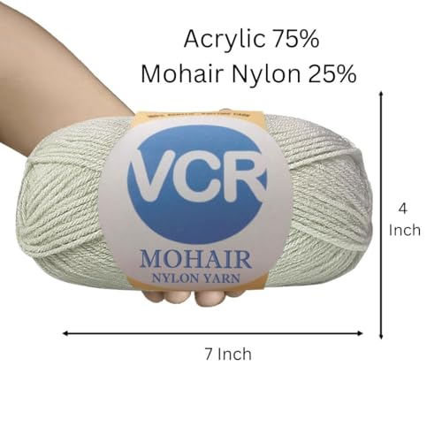 Image of VCR Mohair Nylon Silver Grey Yarn, 100 Grams Hank, 196 Meters Length, Acrylic 75%, Mohair Nylon 25%, Pack of 1 Yarn, Soft Crosia Threads, Suitable for Winter Garments.