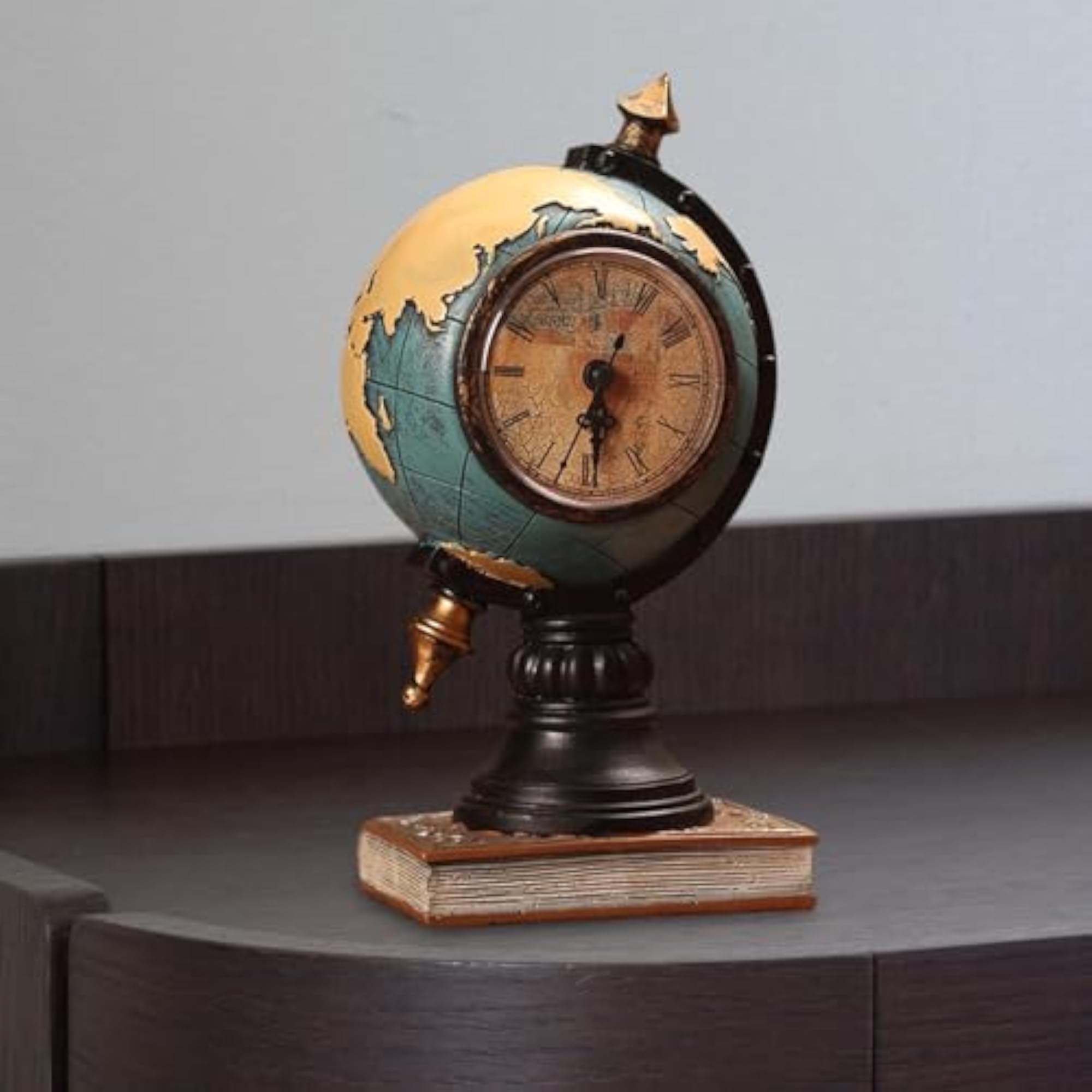 Globe Figurine Table Clock, Decorative Desktop Clock for Office