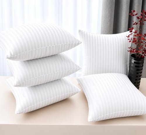 Image of Cloth Fusion Microfiber Sofa Cushion Fillers, White, 16x16 inch, Set of 5 | Satin Striped Soft Cushion, 16 inch x 16 inch Pillow For Sofa, hypoallergenic, Hollow microfibre fill, Fluffs Up in 24 Hrs