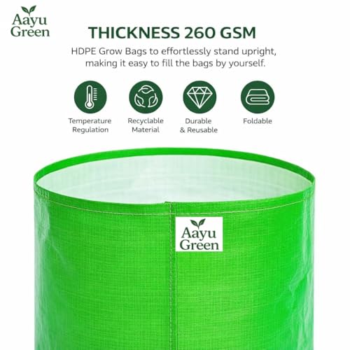 Image of Grow Bag UV Protected 260 GSM | HDPE Grow Bags for Plants | Heavy Duty Green Garden Plant Grow Bag with Drainage Holes | Reusable Vegetable Grow Bag for Terrace Gardening (10, 9X9 INCH)
