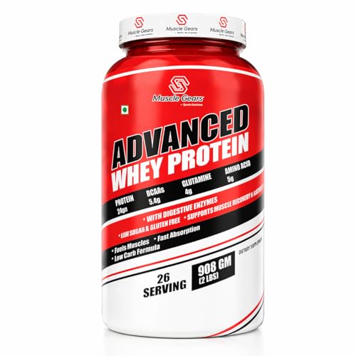 Muscle Gears Advanced Whey Protein Powder 1kg Cookies & Cream | 24g Protein Per Scoop | Muscle Growth, Recovery & Energy | Fast Absorption Gym Supplement | Gluten Free | For Men & Women Pack 1