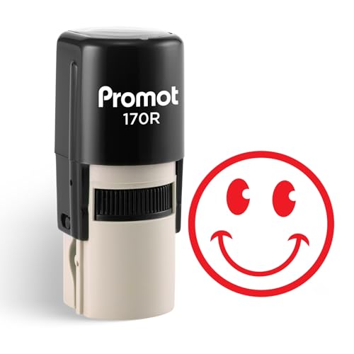 Promot - Teacher Self-Inking Stamp Round Rubber Stamp (Smiley Face Red)