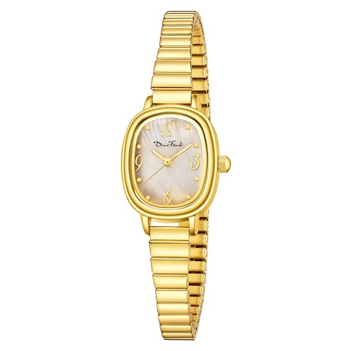 Elegant Petite Women's Analog Watch with Rectangular Face and Adjustable Stainless Steel Expansion Band - Water-Resistant Gold Style