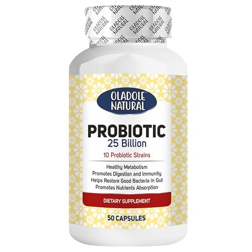 Oladole Natural Probiotic - 25 Billion CFUs 10 Strains - 50 capsules | Gut Health and Immune Support | Digestive Balance Formula | Healthy Metabolism | High Potency Prebiotic and Probiotic Supplement