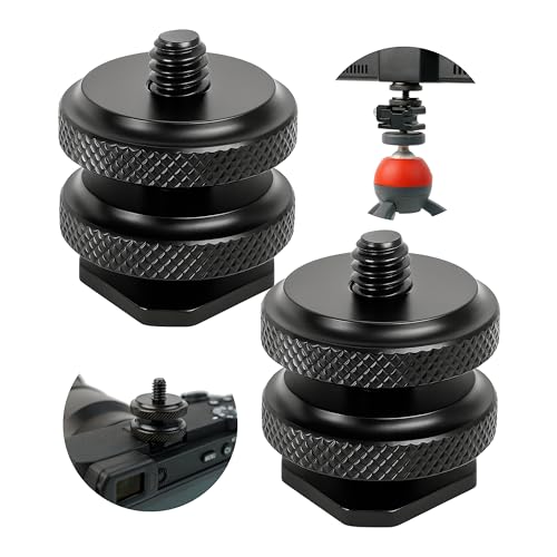 Stativgewinde für Blitzschuh, 2 Pack, 1/4' Zoll Gewinde, in Schwarz, aus Metall, Blitzschuhadapter mit Montageplatte, Blitz Schuh Halter, Hotshoe...