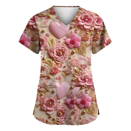 OIOLOYJM Printed Scrub Tops Women V Neck Short Sleeve Plus Size Scrubs for Womens Nursing Uniforms Shirts with Pockets