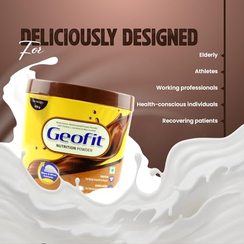 Image of Geofit Nutrition Powder | Delicious Chocolate Flavour | High-Calorie Protein Powder for Better Immunity & Health | Helps Build Muscles for Men & Women Pack of 2 -(250g each)