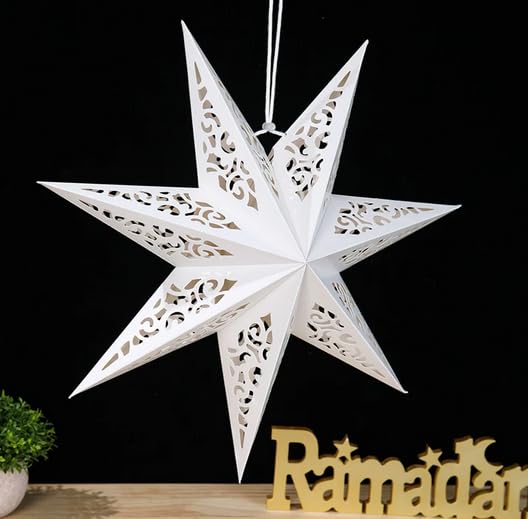 Confezione da 3 lanterne di carta a forma di stella, fuochi d'artificio, luci a forma di stella, decorazione da appendere per interni ed esterni, per matrimoni, feste di Natale (bianco, 75 cm)