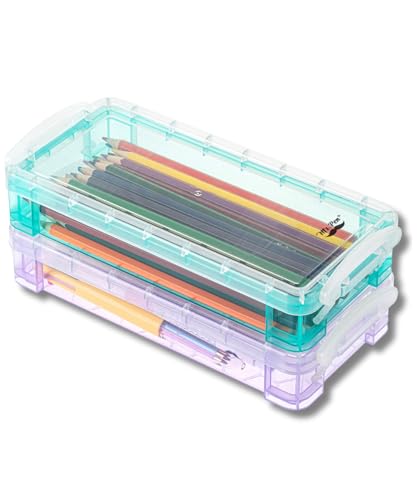 Mr. Pen- Pencil, Crayon Box, Assorted Color, 2 Pack, Clear Plastic Hard Pencil Case