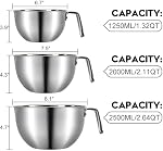 3 Pieces 304 Stainless Steel Mixing Bowls, 1.3/2.1/2.6 Quart Mixing Bowl Set with Handle, Pour Spouts & Measurement Marks, Metal Nesting Bowls with Silicone Spatula for Baking Cooking