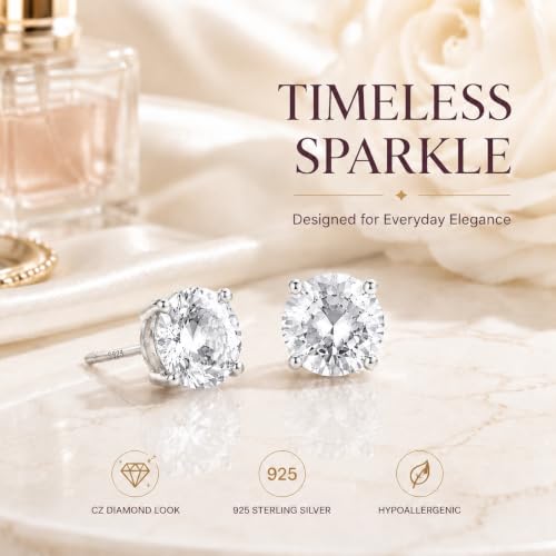 925 Sterling Silver White CZ Stud Earrings for Women Birthstone Jewelry - image 2