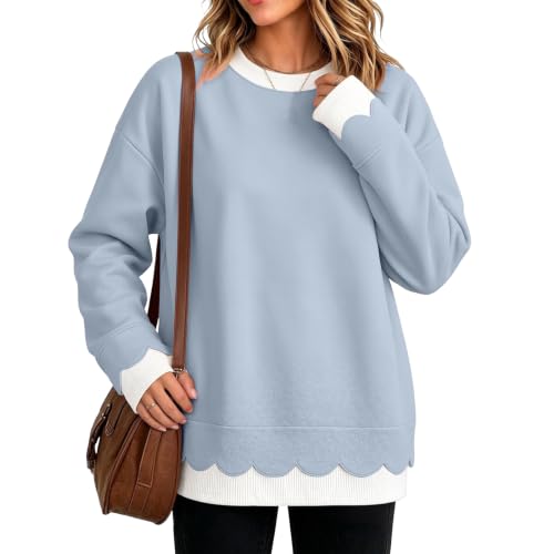 Scalloped Layered Sweatshirt for Women 2 in 1 Crewneck Long Sleeve Shirts - image 3