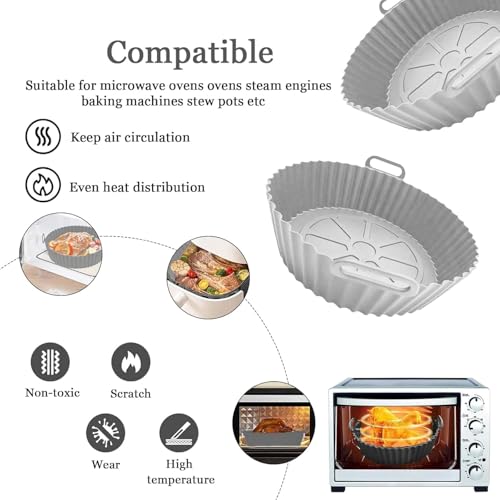 Image of Kmils Reusable Air Fryer Tray, Non-Stick Baking Tray, Silicon Air Fryer Liner, Basket for Air Fryer (Multicolour) (2pc Silicon 6.5 inch)