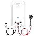 OEVANT Propane Water Heater, 1.58GPM 6L Portable Tankless Water Heater with Handle & Overheating Protection, Propane Gas, Instant Hot Water for RV Camping, Outdoor Shower (WHITE)