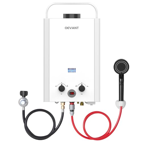OEVANT Propane Water Heater, 1.58GPM 6L Portable Tankless Water Heater with Handle & Overheating Protection, Propane Gas, Instant Hot Water for RV Camping, Outdoor Shower (WHITE)