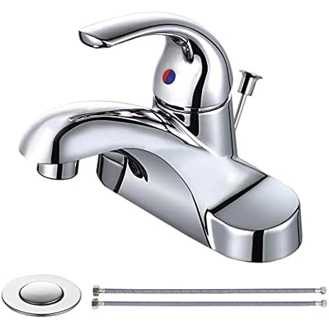 WOWOW Bathroom Faucet 1 Handle Low Arc Single Handle 4 inch Centerset Bathroom Sink Faucet Cover