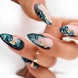 Enppode Almond Press Nails - Medium Fake Nails, Nude & Black, Glossy Stick On, Full Cover, 24 PCS/Set