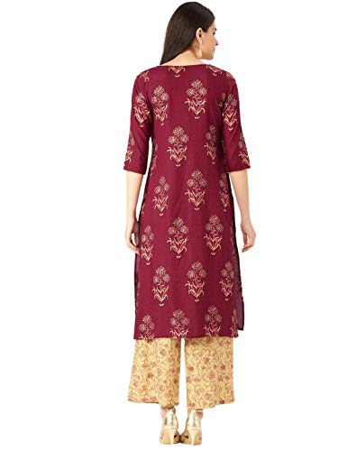 Image of Rapsodia Women's Viscose Straight Kurta With Palazzo Set (R69259-Maroon-RP Gold)