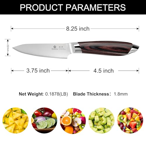 Image of imarku Paring Knife 3.75 Inch, Japanese High Carbon Stainless Steel Fruit Knife, Ultra Sharp Small Kitchen Knife for Peeling Fruits Cutting Veggies, Ergonomic Pakkawood Handle