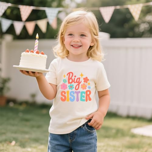 Image of Biggest /Bigger /Big Sister Shirt for Toddler Girls Cotton Short Sleeve Tshirts Announcement Outfits 2-10 Years