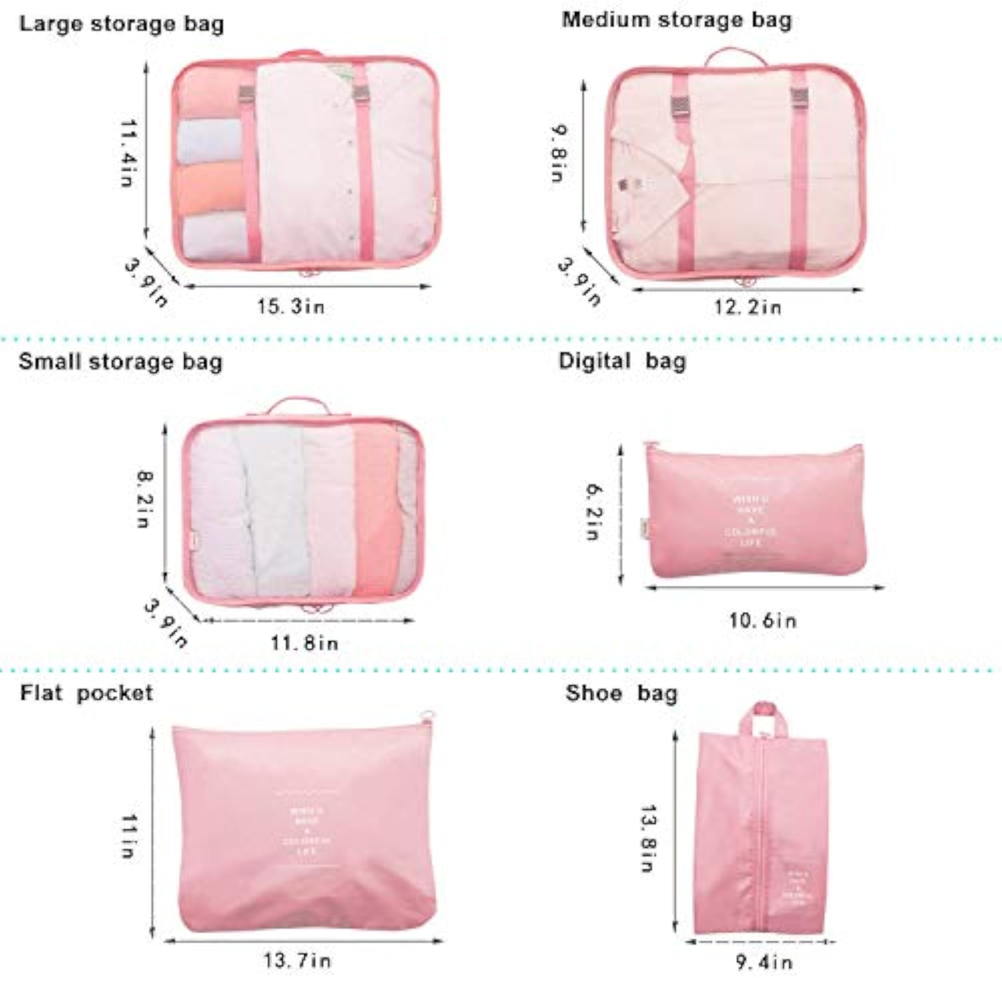 Multi-functional 7 Pcs Packing Cubes Travel Organizers Set