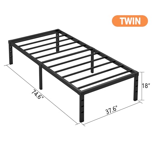 Image of Hafenpo 18 Inch Twin Bed Frame - Sturdy Metal Platform Twin Size, No Box Spring Needed, Heavy Duty, Easy Assembly, Strong Bearing Capacity, Under Bed Storage, Black