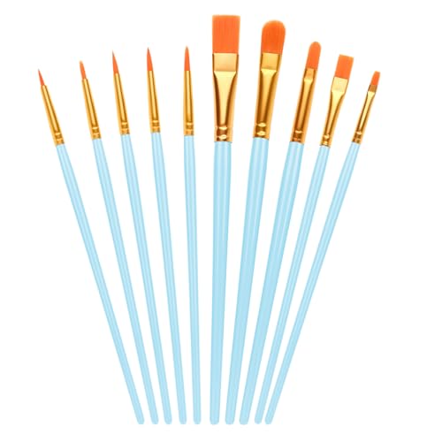 10 PCS Nylon Hair Paint Brushes Set - Flat Art Paintbrushes for Kids & Adults Multi-Purpose Brushes for Face Nail Art Watercolor Oil Acrylics Decorations Models & Figurines (Light blue)