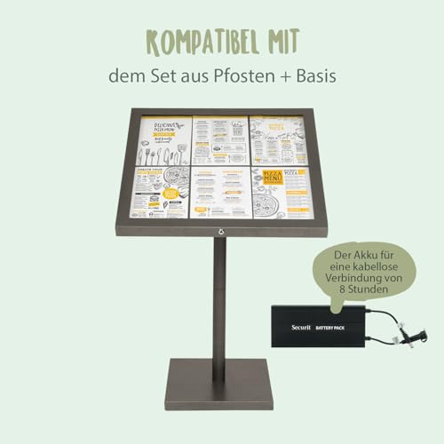 SECURIT - Outdoor-Informationsdisplay mit mehrfarbiger LED-Beleuchtung „Coated Steel“ - 6 DIN A4-Seiten - Stand- oder Wandbefestigung - Aus Edelstahl - Für Restaurants, Cafés, Bars - Stahl matt