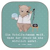 Mr. & Mrs. Panda gläseruntersetzer Hotelfachmann Lebensweisheit - Geschenk, kreative Geschenke, Holzuntersetzer, Untersetzer für Gläser, Check-in, Berufstätige, Hotelberuf, Glas, Verwaltung, Beruf