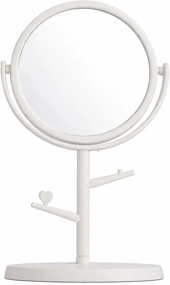 Espelho de Mesa Giratório, Plástico PP, com Porta Acessórios Integrado, Ideal para Maquiagem, Tamanho Pequeno (Branca)