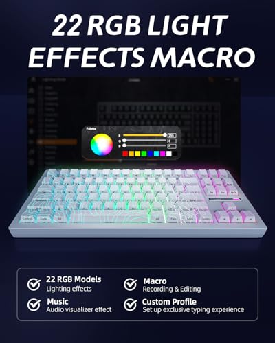 Image of ZORNHER ZH870 Wireless Mechanical Gaming Keyboard,80% White Custom Creamy Sound Keyboard with Lighted Up IMD PBT Keycaps,Pre-lubed Linear Switches,Hot-Swappable,RGB Backlit,2.4GHz /USB-C /BT5.0