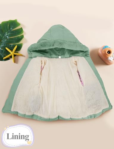 Maeau Donsjack voor meisjes, gevoerde winterjas, verdikt, warm, gewatteerde jas, kleine kinderen, katoenen jas, thermische jas met capuchon, zakken, 1-5 jaar, 74-110, groen, 98-104